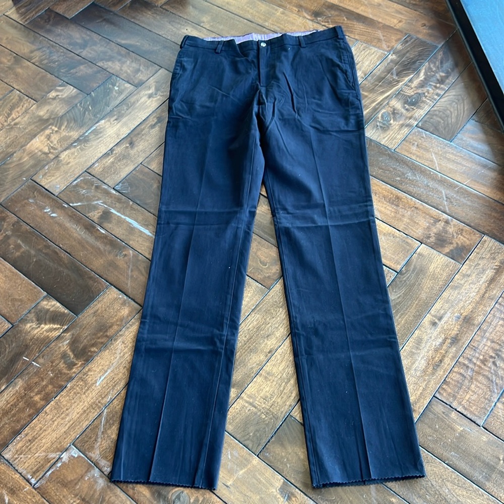 Frank’s pants made in USA plainfront black tall inseam unhemmed trim fit trouser